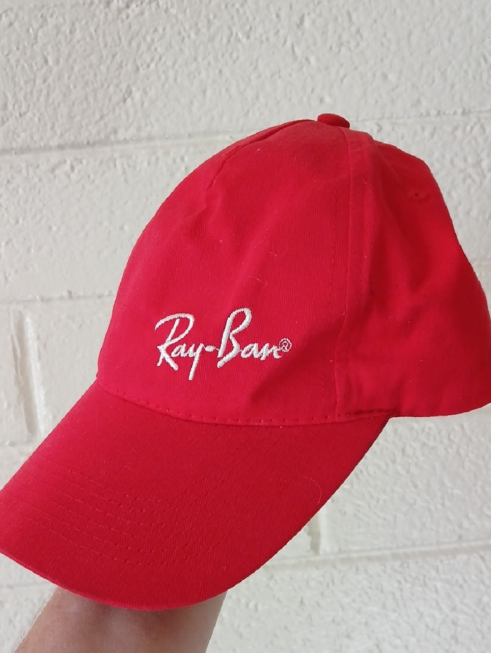 Ray-Ban Never Hide Red Strapback Dad Baseball Hat.